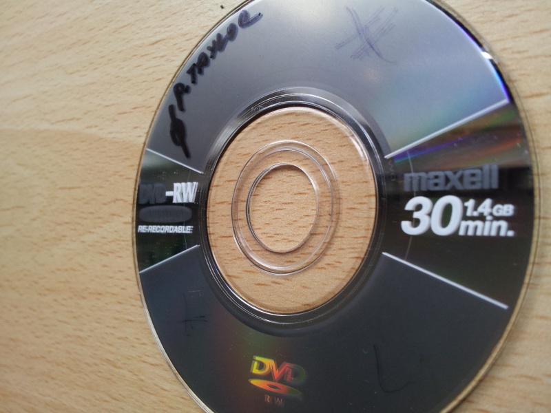 A DVD that appeared blank after a Panasonic camcorder was dropped. This disk is a Maxell DVD-RW 1.4gb 30mins.