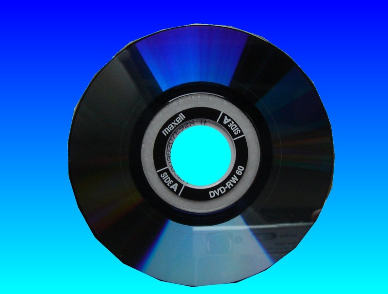 A Digitec DVD that was received for us to recover the video. The phot of the DVD shows it's recording surface where the data is stored - in this case a blue dye is used. The DVD is against a blank background.