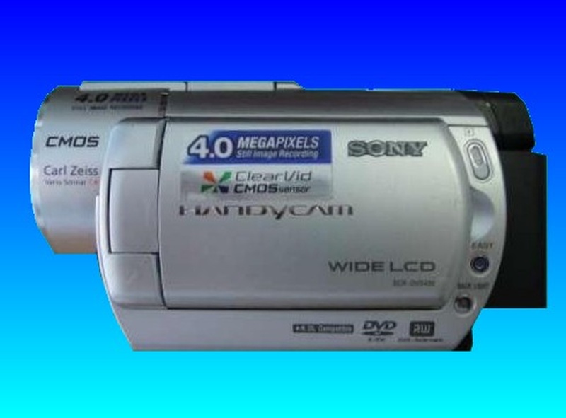 A Sony DCR-DVD406E handycam shown side elevation. The camera records to a DVD whch the customer found was blank but they knew they had recorded footage to it which they needed to have recovered.