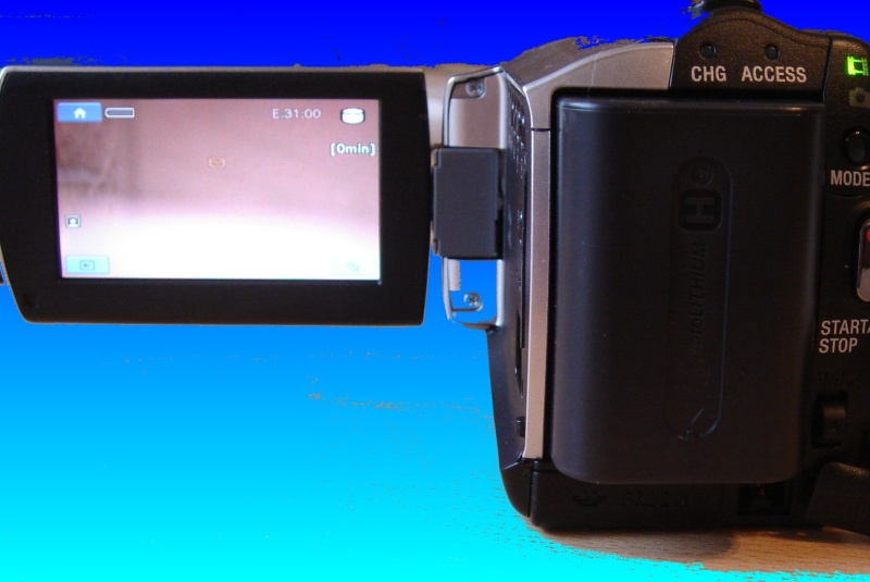 A Sony Handycam with LCD display showing the e:31:00 error message. The camera would no longer allow recording or access to the videos on the internal hdd hard disk. 