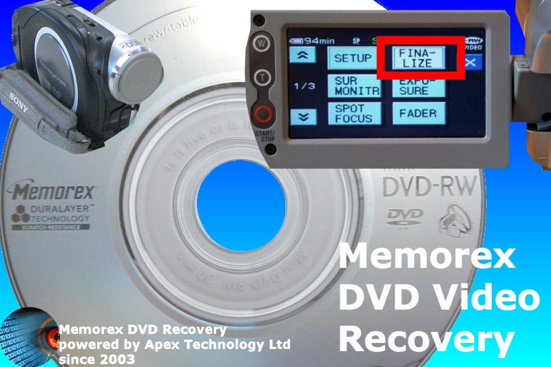 Memorex dvd mini disc finalize for playback after format or c1302 error.