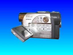 An Hitachi Camcorder which uses mini dvd for recording video. The lcd display showed the 